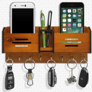 Wooden Mobile Pen Key Holder with Storage Box with 8 Hook (280mm x 125 mm) (562 Cheery)